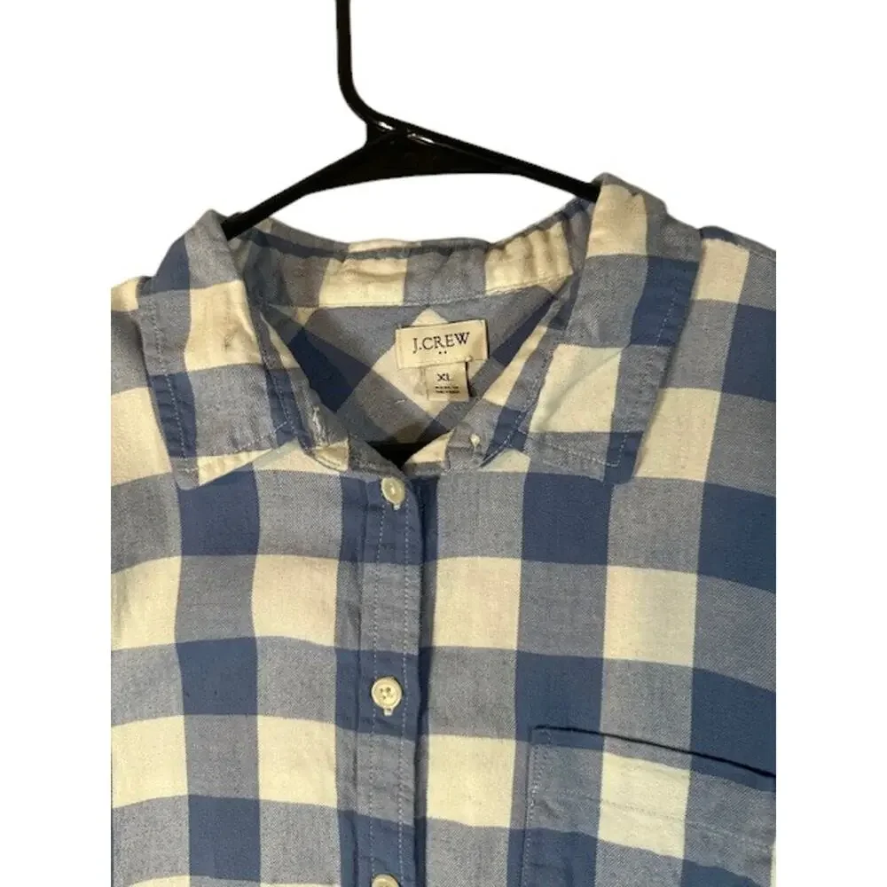J. Crew Blue White Plaid Long Sleeve Collared Button Down Shirt Men Sz XL